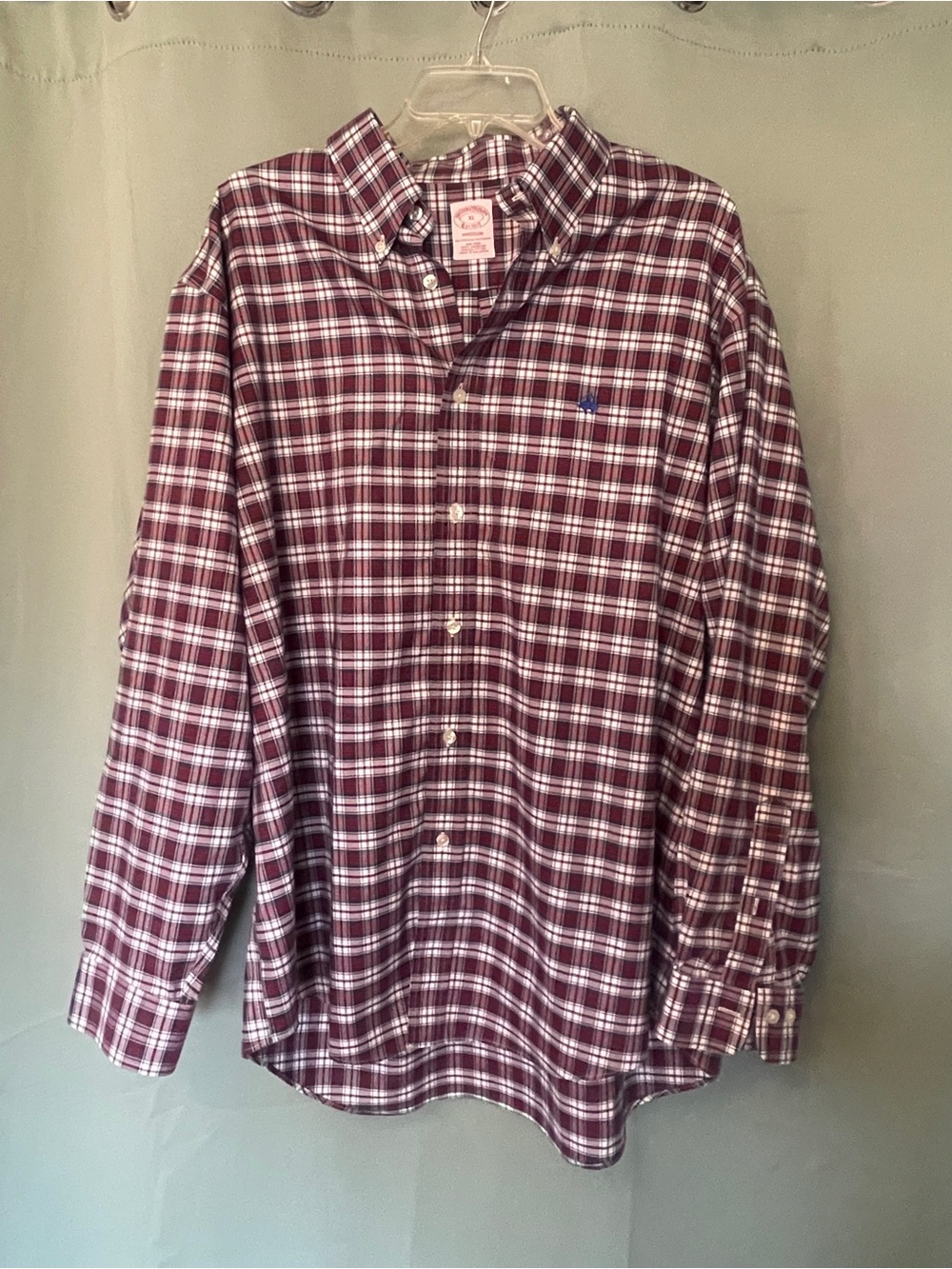 Brooks Brothers Burgundy and White Plaid Button-Down Shirt